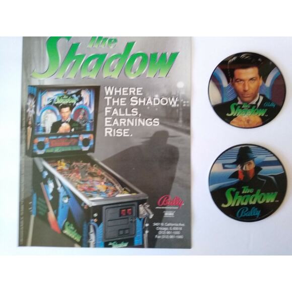 The Shadow Pinball FLYER and 2 Promos Alec Baldwin Plastic Coasters Original NOS - Picture 5 of 5